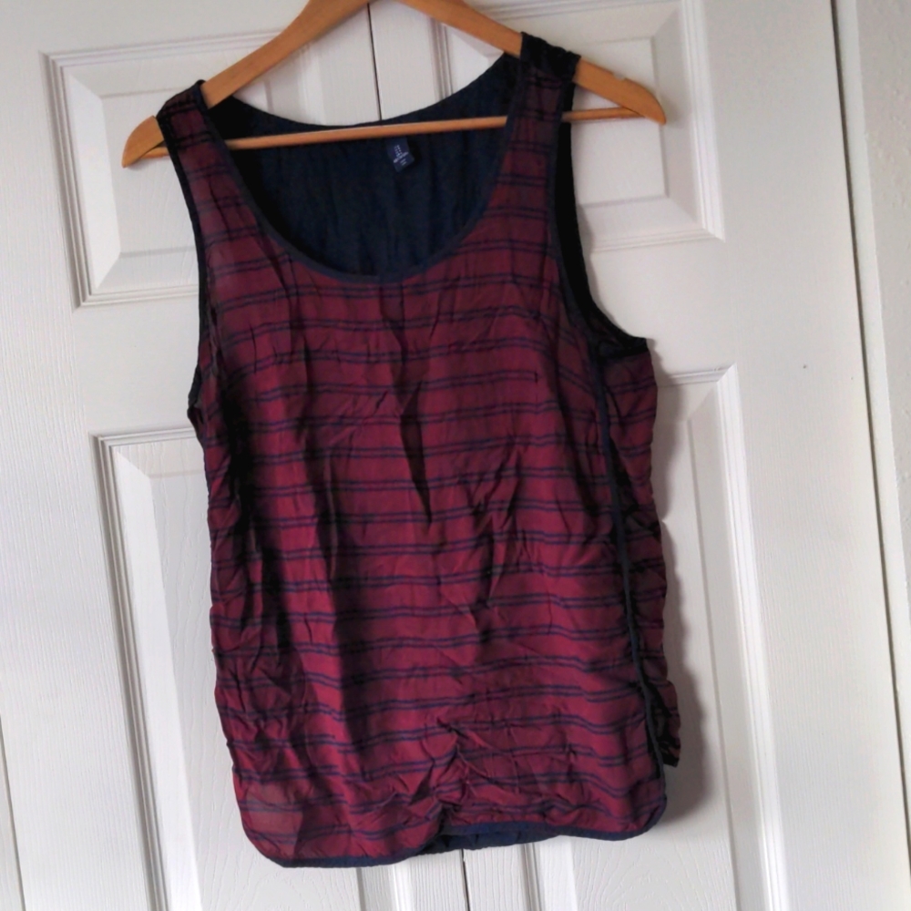 Gap Tank Top - Large - Maroon w/ Navy stripes